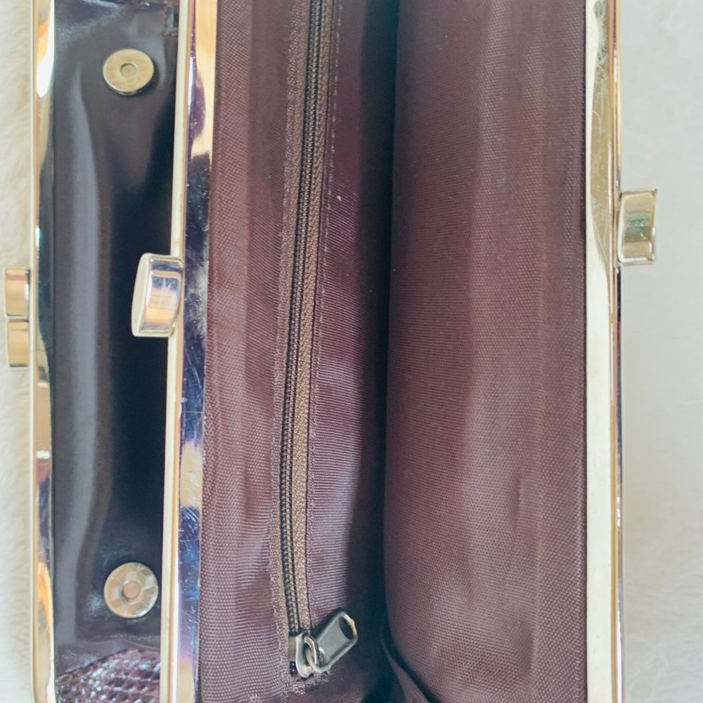 Purple Black Python Print Split Clutch Vegan Bag - image 6